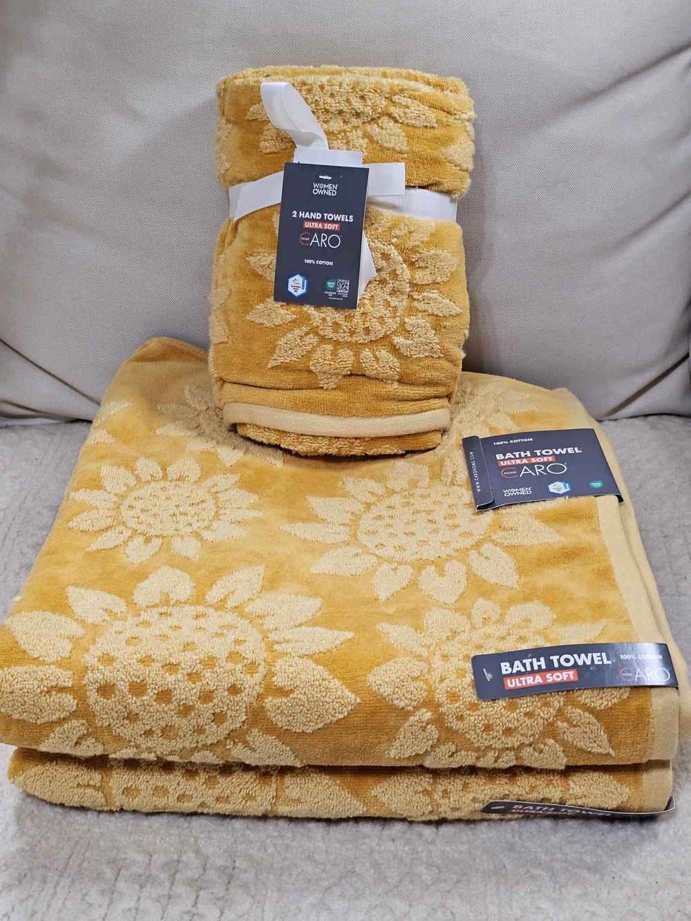 Sunflower Yellow Bath Towel Set - Ultra Soft Caro Set Of 4